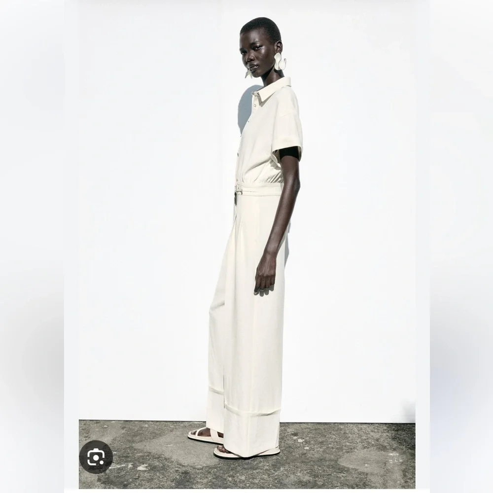 Zara NWT wide leg belted jumpsuit ecru 3278/957